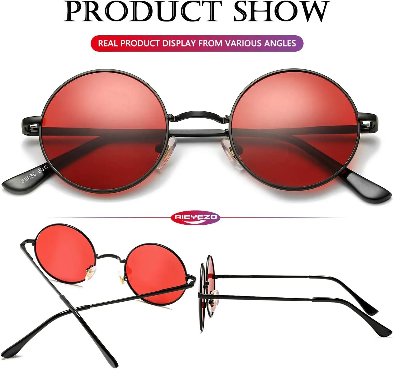 AIEYEZO Round Lennon Glasses Round Polarized Sunglasses for Women Men Small Circle Sunnies