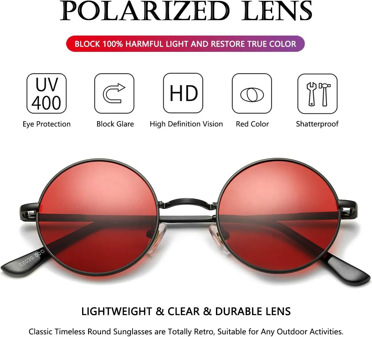 AIEYEZO Round Lennon Glasses Round Polarized Sunglasses for Women Men Small Circle Sunnies
