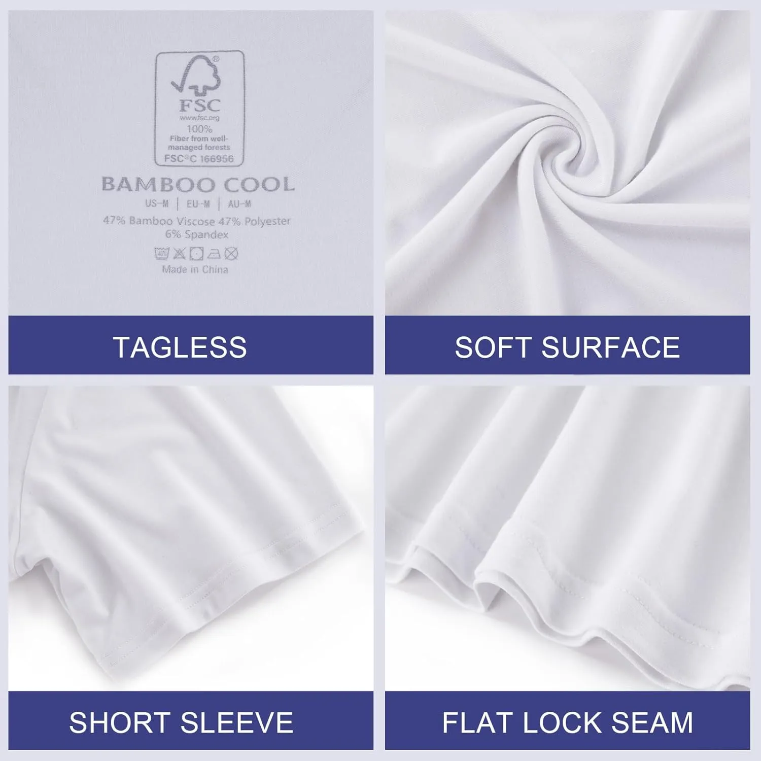 BAMBOO COOL Men's Undershirts Moisture-Wicking Tees Stretch Crew Neck Soft T-Shirts for Men,3 or 5 Pack