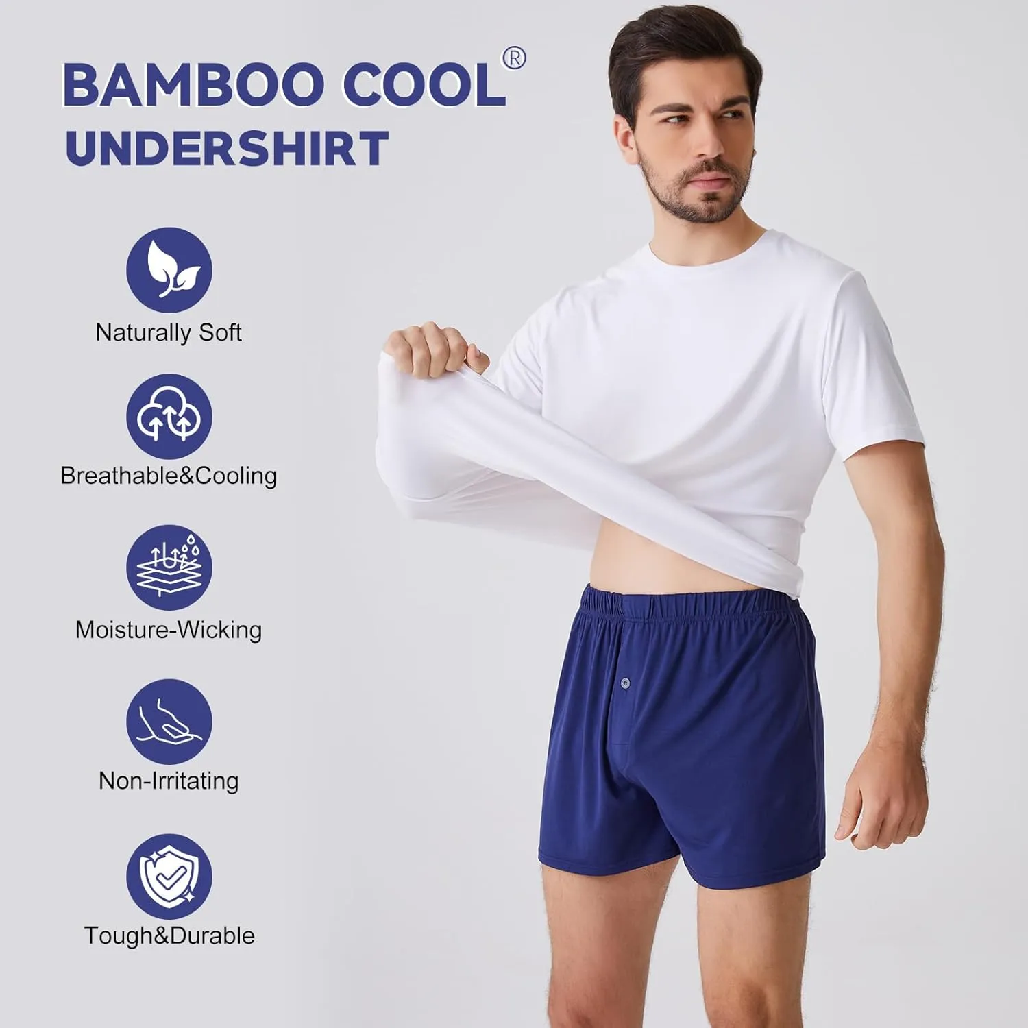 BAMBOO COOL Men's Undershirts Moisture-Wicking Tees Stretch Crew Neck Soft T-Shirts for Men,3 or 5 Pack