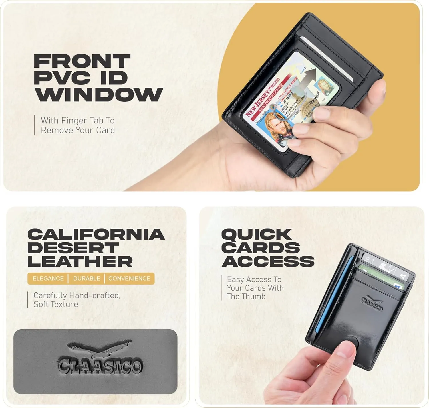 Claasico Front Pocket Small Mens Wallet RFID Blocking Genuine Leather Credit Card Holder