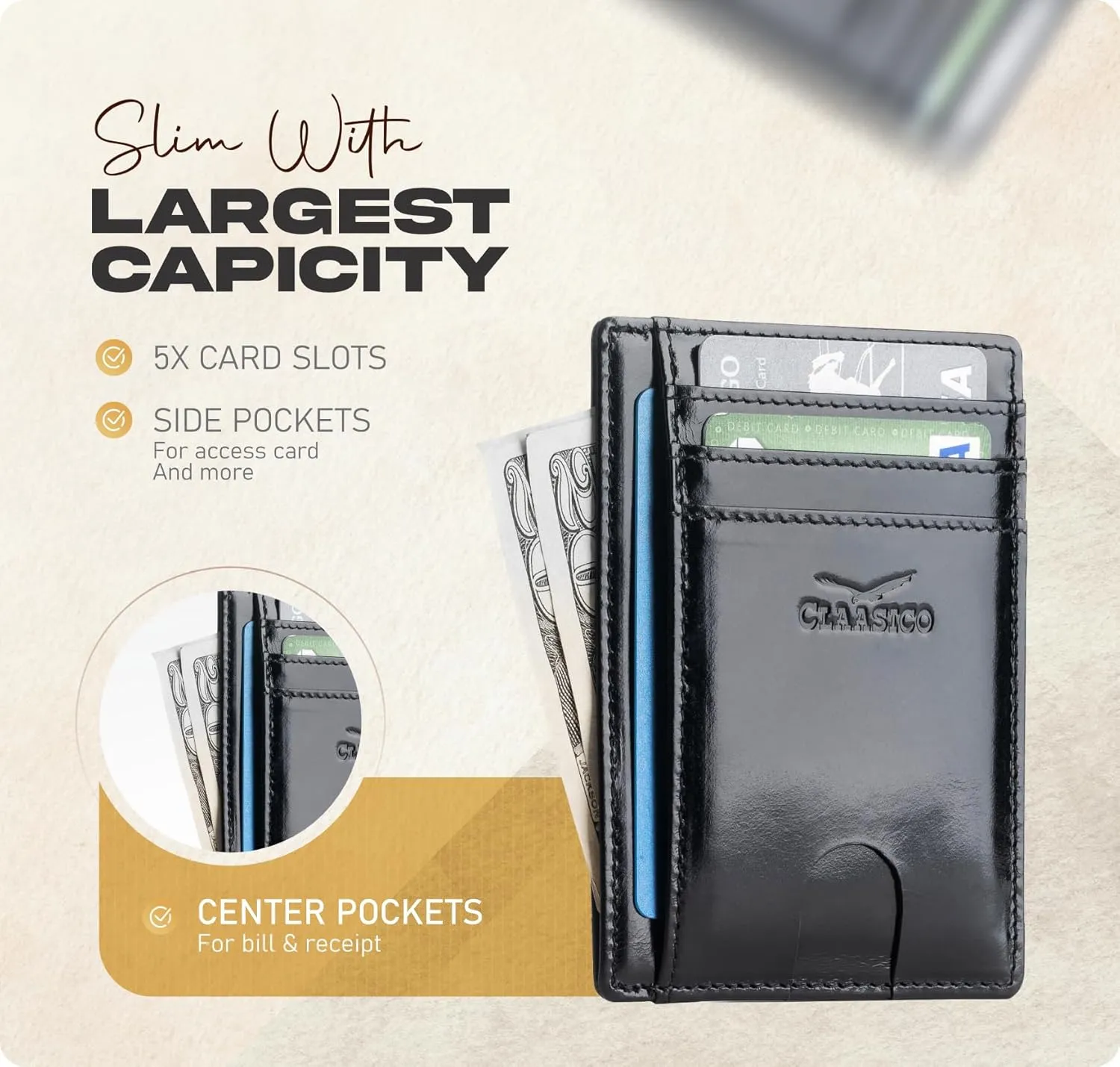 Claasico Front Pocket Small Mens Wallet RFID Blocking Genuine Leather Credit Card Holder