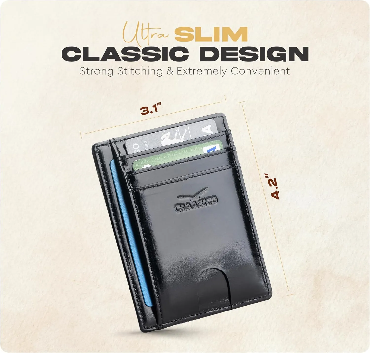 Claasico Front Pocket Small Mens Wallet RFID Blocking Genuine Leather Credit Card Holder