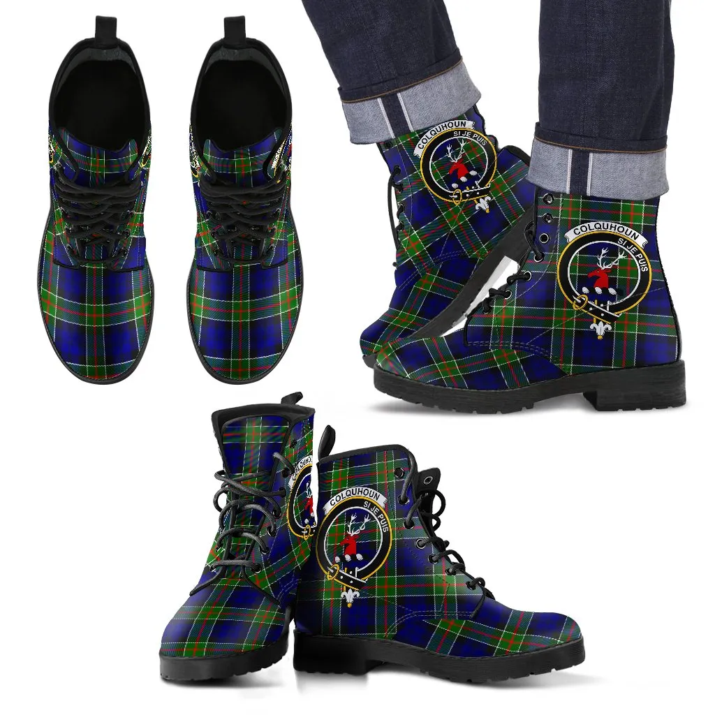 Colquhoun Modern Tartan Clan Badge Leather Boots