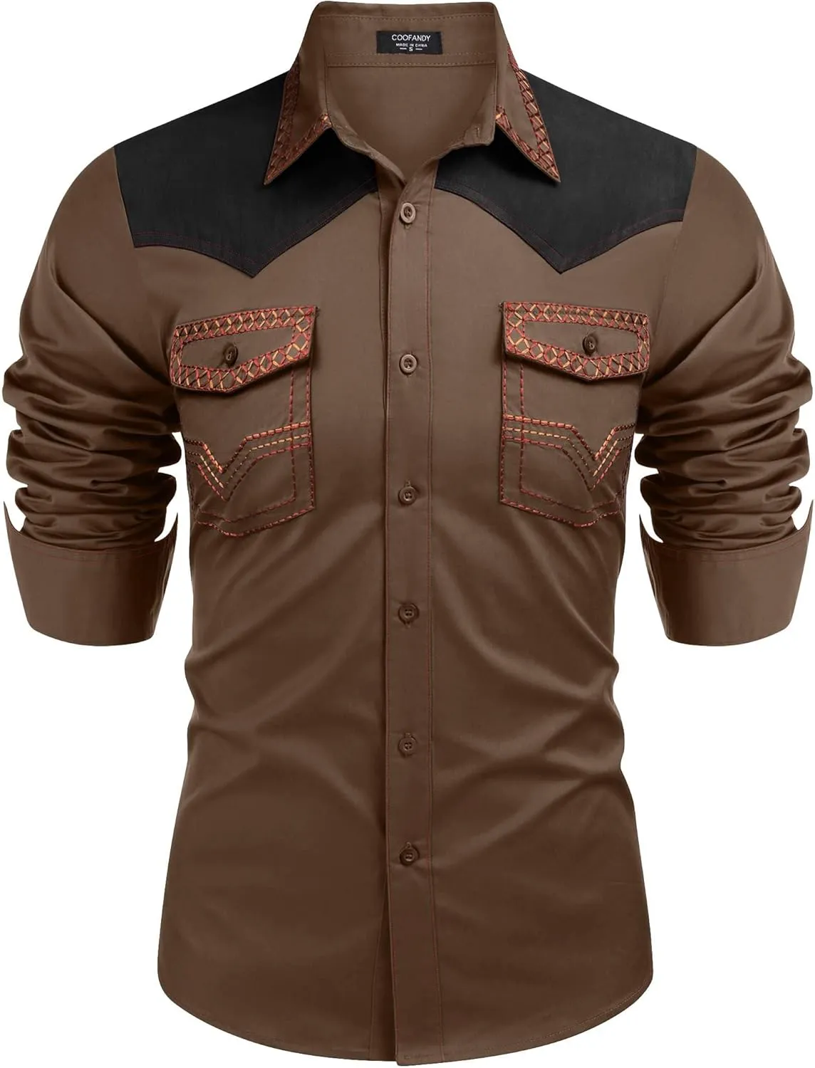 COOFANDY Men's Western Cowboy Shirt Embroidered Long Sleeve Slim Fit Casual Cotton Button Down Hippie Shirts with Pockets