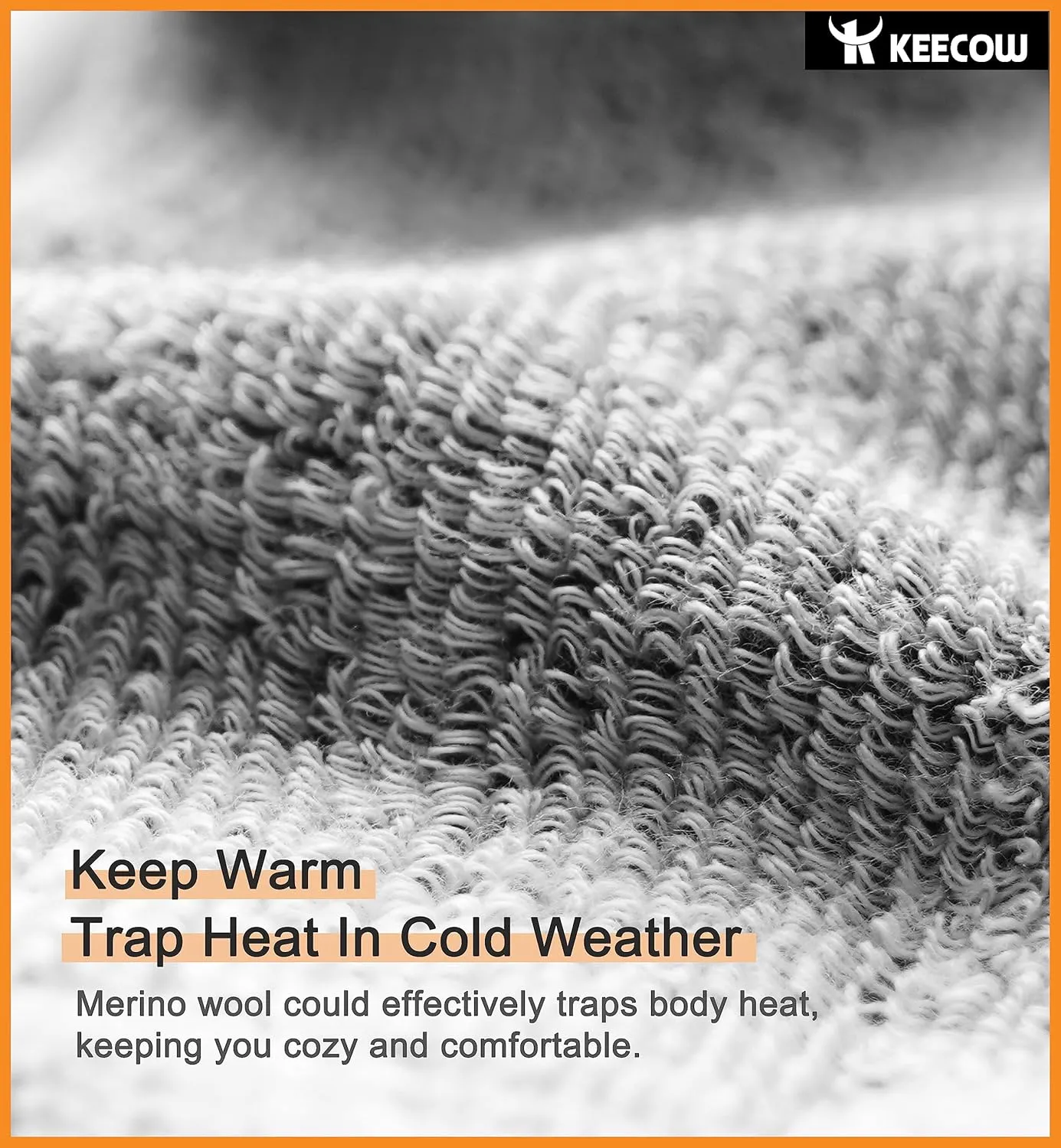 KEECOW Merino Wool Crew Socks For Men & Women, Thermal, Warm, Winter, Cushion, Hiking, Working, Running, 3 Pairs