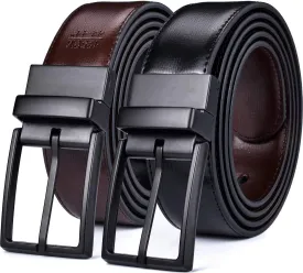 Men's Dress Belt Leather Reversible 1.25" Wide Rotated Buckle Gift Box