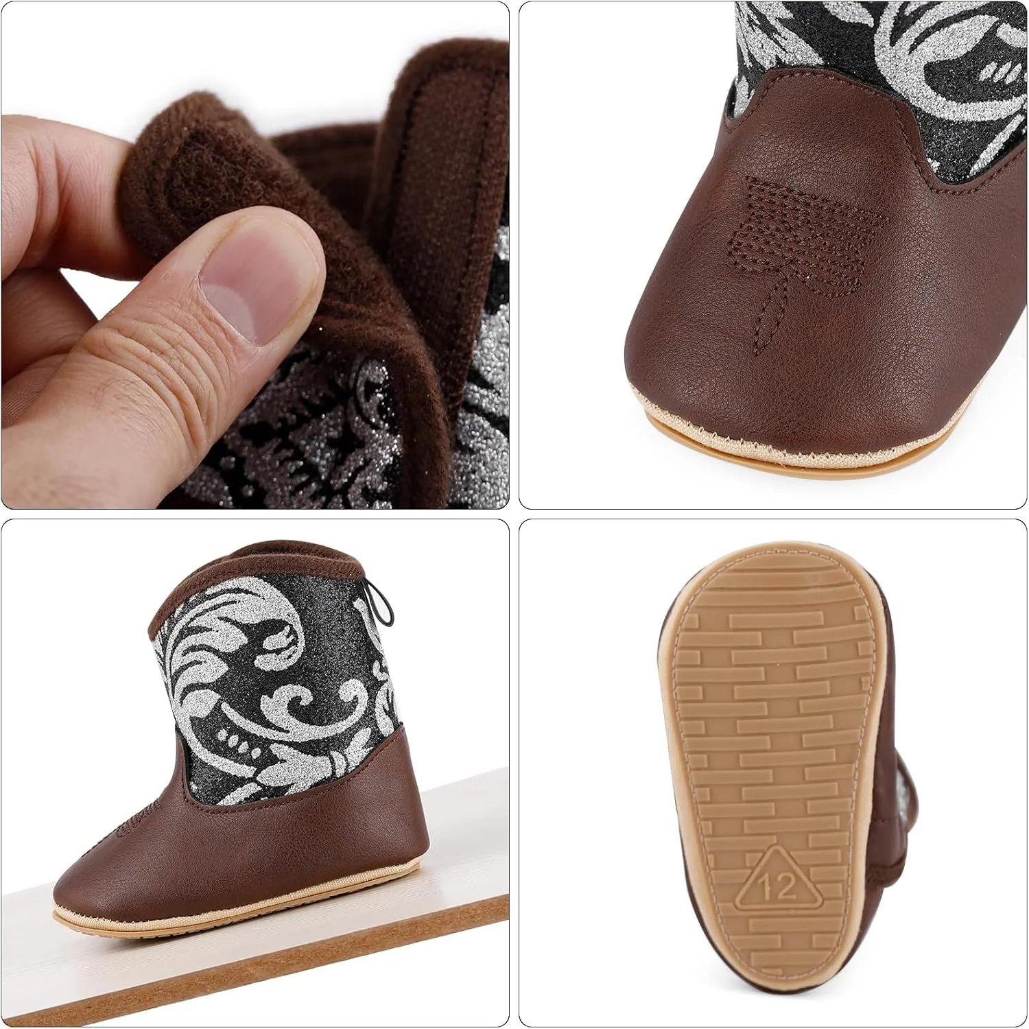 MK MATT KEELY Leather Western Boots Cowboy Bootie Soft Sole Non-Slip Crib Shoes for Baby Infant Toddler Girls Boys Newborn