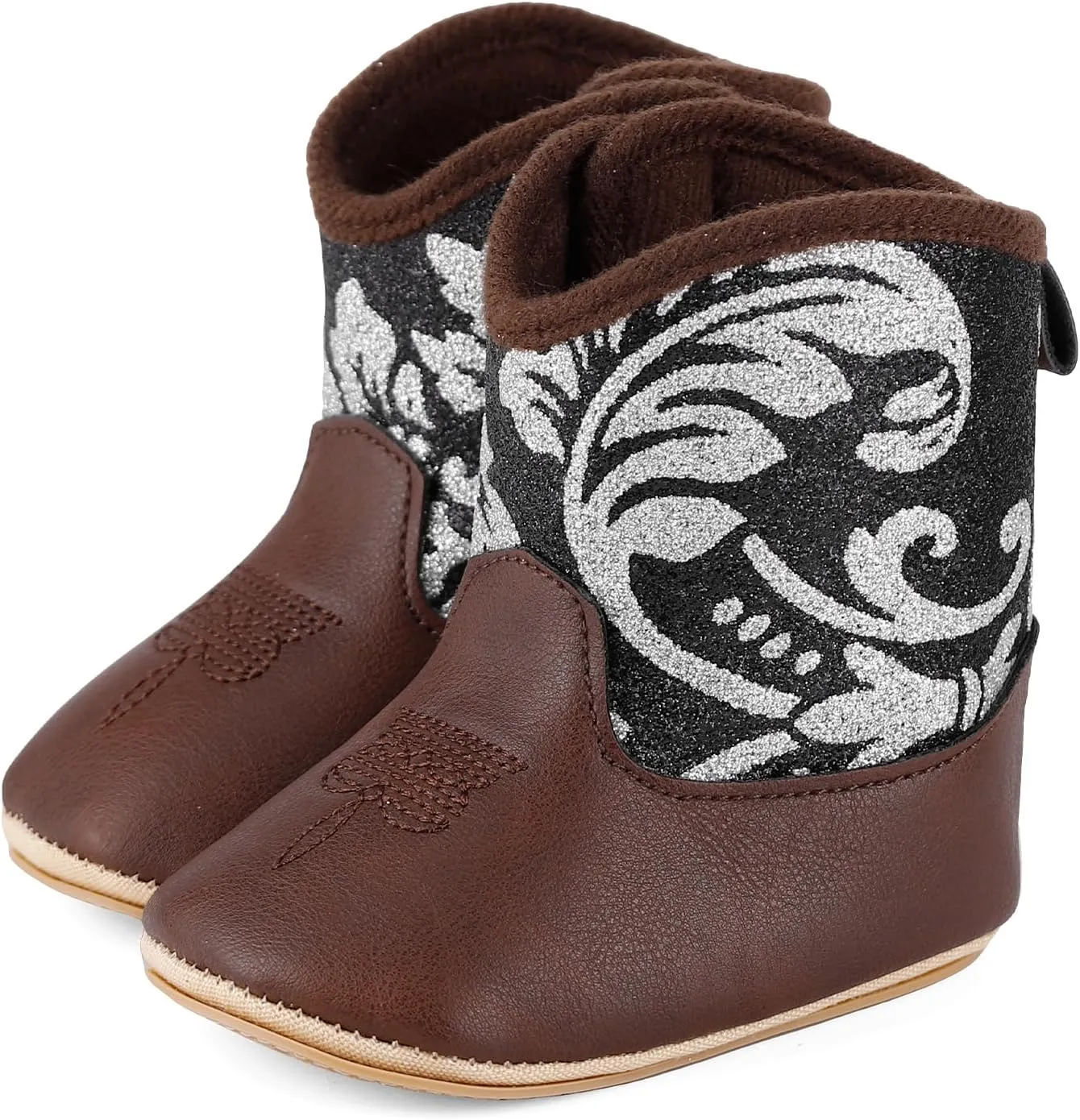 MK MATT KEELY Leather Western Boots Cowboy Bootie Soft Sole Non-Slip Crib Shoes for Baby Infant Toddler Girls Boys Newborn